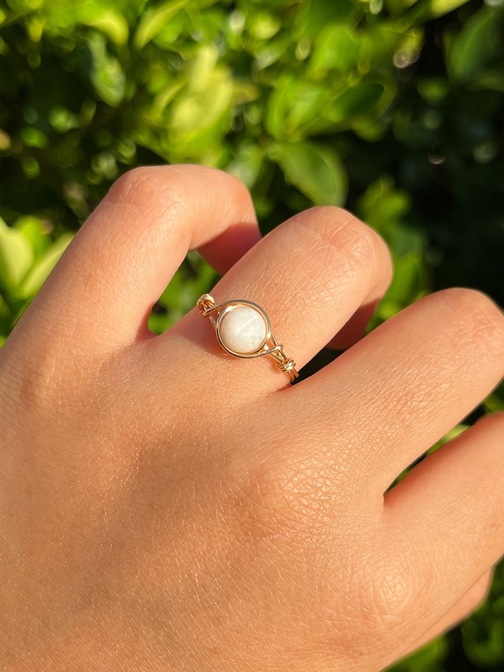 Moonstone Wire Wrapped Ring Handmade Jewelry Size 8